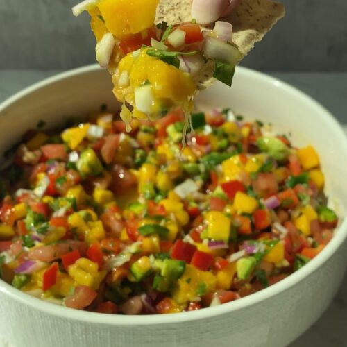 Spicy mango pico de gallo with chip