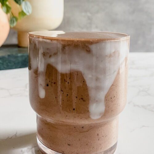 Chocolate Frappuccino smoothie with coffee in a clear glass